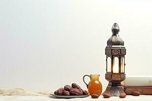 ai gerado ornamental árabe lanterna brilhando para muçulmano piedosos mês Ramadã kareem foto