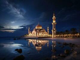 ai gerado Ramadã foto com uma lindo mesquita