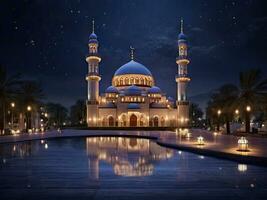 ai gerado Ramadã foto com uma lindo mesquita