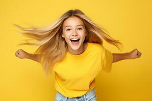 ai gerado uma jovem feliz jovem menina em isolado fundo generativo ai foto