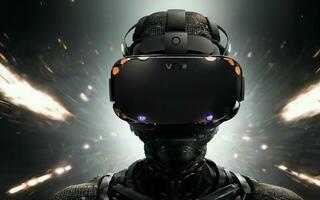 ai gerado cibernético odisséia a fusão do robôs e virtual realidade dentro jogos futurista fronteira ai gerado foto