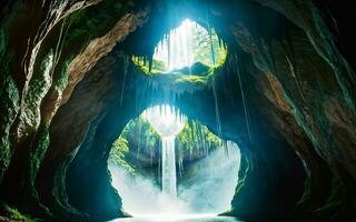 ai gerado subterrâneo caverna cachoeira escondido beleza ai gerado foto