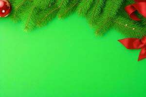 ai gerado verde fundo. alegre Natal e Novo ano bandeira com cópia de espaço. pró foto