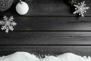 ai gerado Natal de madeira fundo com neve. alegre Natal e Novo ano bandeira com cópia de espaço. pró foto