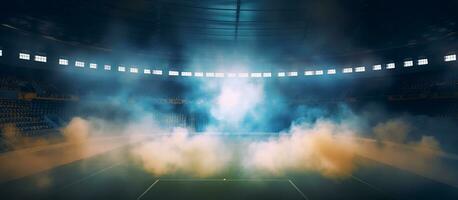 ai gerado estádio arena luzes e fumaça foto