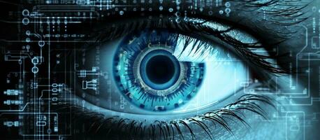 ai gerado a scanner decodifica a retinal dados tecnologia . segurança Acesso tecnologia foto