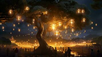 ai gerado a tradicional olímpico lanterna evento e uma luz mostrar durante crepúsculo. alegre celebração generativo ai foto