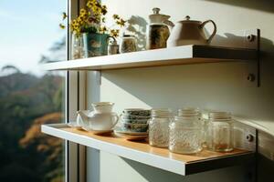 ai gerado minimalista cozinha pequeno despensa manhã Visão profissional publicidade fotografia foto