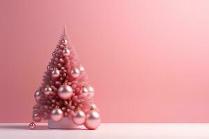 ai gerado alegre Natal 3d rendido Rosa pódio exibição para evento foto