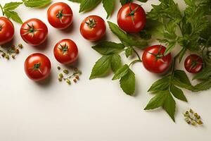 ai gerado maduro tomate legumes dentro a cozinha mesa profissional publicidade Comida fotografia foto