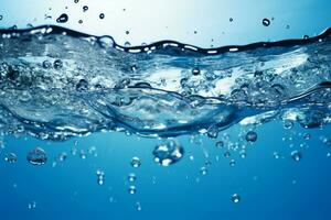 ai gerado azul água fundo adornado com bolhas e brilhante água superfície foto