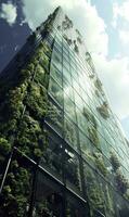 ai gerado realista foto do uma vertical jardim arranha-céu, vidro escritório construção torre, moderno prédio.