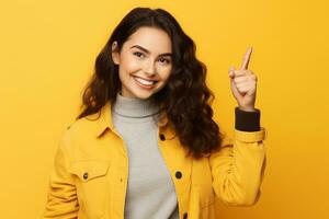 ai gerado uma jovem feliz jovem mulher fazendo polegares acima em isolado fundo generativo ai foto