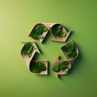 ai gerado reciclando símbolo em minimalista fundo. reciclar, ambiente, verde, natureza foto