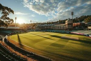 ai gerado exuberante verde gramado às futebol futebol Esportes estádio profissional fotografia foto