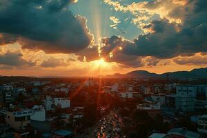 ai gerado a atmosfera quando a Sol conjuntos em a horizonte profissional fotografia foto