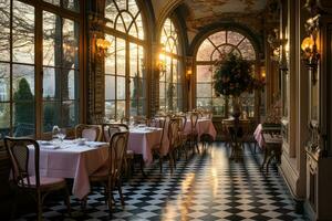 ai gerado a luxuoso restaurante é ordenadamente arranjado profissional fotografia foto