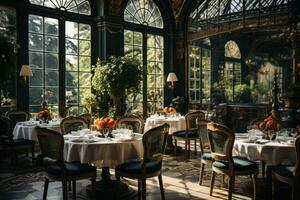 ai gerado a luxuoso restaurante é ordenadamente arranjado profissional fotografia foto