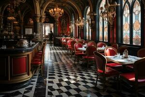 ai gerado a luxuoso restaurante é ordenadamente arranjado profissional fotografia foto