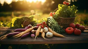 ai gerado uma recompensa colheita do orgânico legumes. generativo ai foto