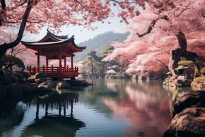 ai gerado lindo cereja Flor às gyeongbokgung Palácio dentro Seul, sul Coréia, ai gerado foto