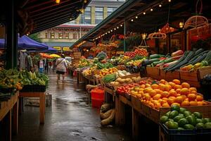 ai gerado frutas e legumes às a mercado dentro Praga, tcheco república, ai gerado foto