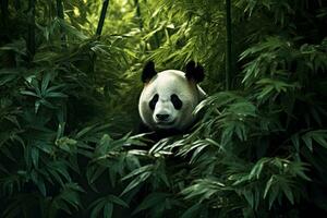 ai gerado panda Urso dentro a bambu floresta, chengdu, China, ai gerado foto