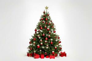 ai gerado decorado Natal árvore em branco fundo foto