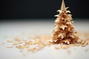 ai gerado Natal árvore fez com uma lápis e Está de madeira aparas de madeira foto
