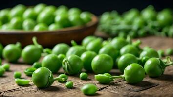 ai gerado fresco verde ervilhas em a mesa foto