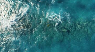 ai gerado topo Visão do a mar, oceânico visualizar, coral azul água foto