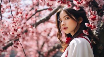 ai gerado Rosa sakura dentro a Japão, sakura árvore fundo, Rosa árvore fundo, sakura papel de parede, sakura dentro Primavera foto