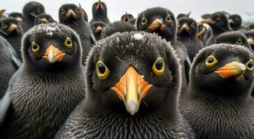 ai gerado pinguins dentro a ártico, pinguins dentro polar regiões, fechar-se do uma lindo pinguim, pinguins em a pedras foto