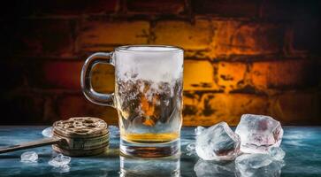 ai gerado vidro do Cerveja em abstrato fundo, Cerveja papel de parede, vidro do Cerveja dentro a escuro, Cerveja com espuma, alcoólico beber em Sombrio fundo foto