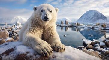 ai gerado polar Urso dentro a neve, polar Urso dentro a lago, branco Urso dentro a natureza, polar Urso dentro a polar regiões, fechar-se do branco Urso foto