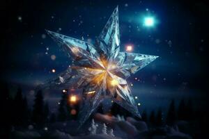 ai gerado inverno Estrela brilhando dentro noite digital arte. gerar ai foto