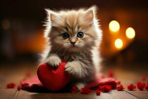 ai gerado comovente felino amor uma gatinho abraço uma coração uma cena do puro fofura ai gerado foto
