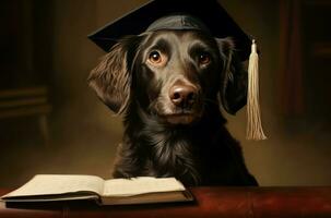 ai gerado meticuloso graduado cachorro escola. gerar ai foto