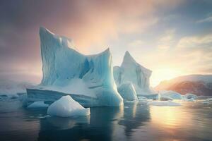 ai gerado inspirador gelo terra com icebergs. gerar ai foto