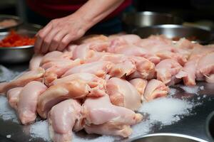 ai gerado frango carne Produção processo a partir de Fazenda para em processamento ai gerado foto