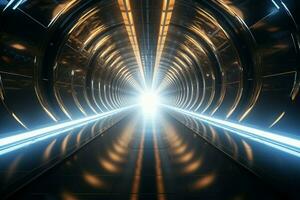 ai gerado estético fascinar futurista tecnologia túnel com cintilante metálico terminar foto