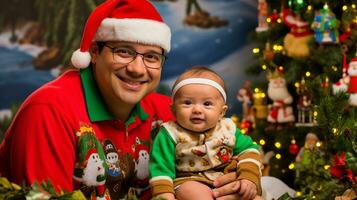 ai gerado uma homem e bebê a comemorar Natal foto