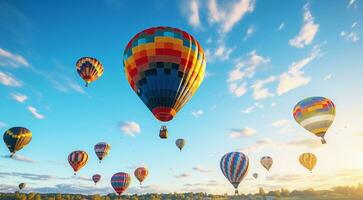 ai gerado quente colori ar balões dentro céu, fechar-se do quente ar balões foto