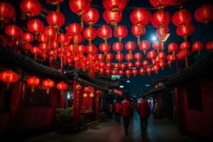 ai gerado chinês Novo ano lanternas dentro China Cidade foto