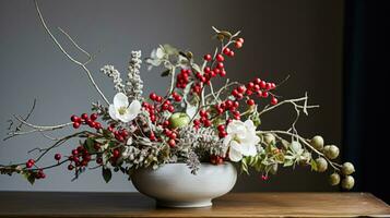 ai gerado floral arranjo com inverno, outono ou cedo Primavera botânico plantas e flores foto