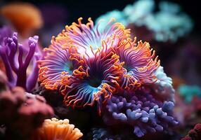 ai gerado colorida corais dentro a oceano. embaixo da agua vida. foto