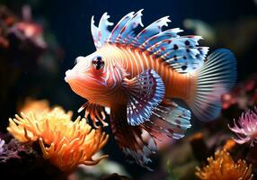 ai gerado colorida peixe dentro a oceano. embaixo da agua vida foto