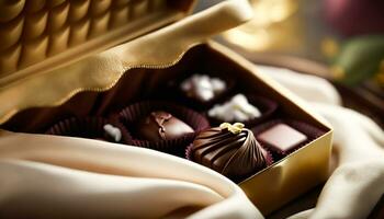 ai gerado chocolates e chocolate bombons dentro uma presente caixa Como uma luxo feriado presente, generativo ai foto