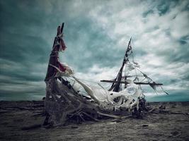 naufrágio na praia de Bombaim de Salton Sea Califórnia foto