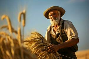 ai gerado paciente masculino agricultor colheitas. gerar ai foto